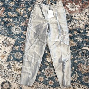 Theory 6 Ice Grey 100% Silk Trousers Shantung Twill Slim Taper Pant